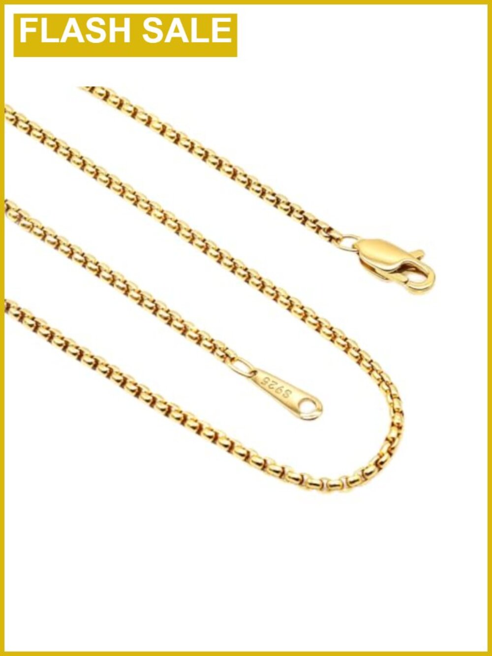 Mens Stainless Steel Square Rolo Chain Necklace 14K Gold Plated Lobster Clasp
